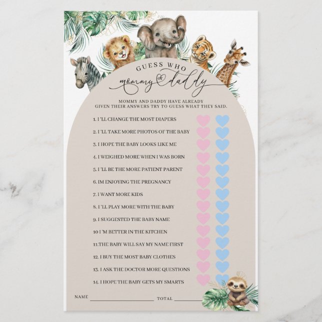 Lámina Juego de papá o mamá moderna en la jungla de anima (Anverso)