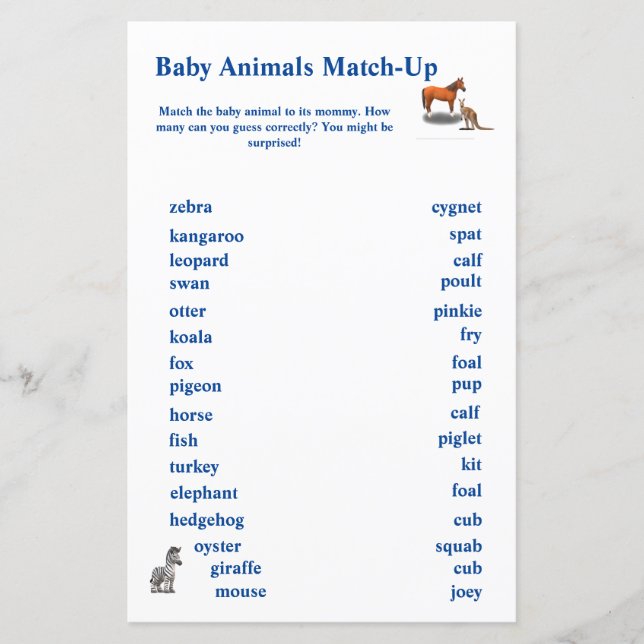 Lámina Juego de Parejas de Animales Variados (Anverso)