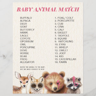 Lámina Juego de partidos de Baby Shower de animales salva