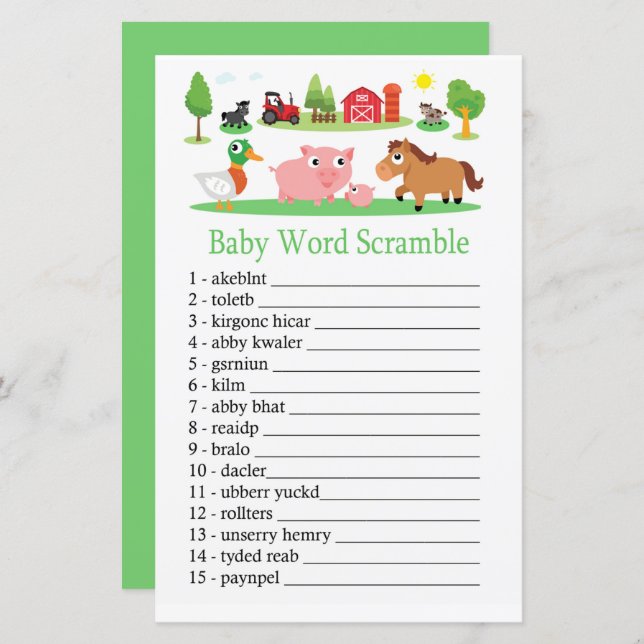 Lámina Juego de peleas de palabras de Barnyard Baby (Anverso / Reverso)