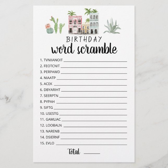 Lámina Juego de peleas de palabras de cumpleaños con resp (Anverso)