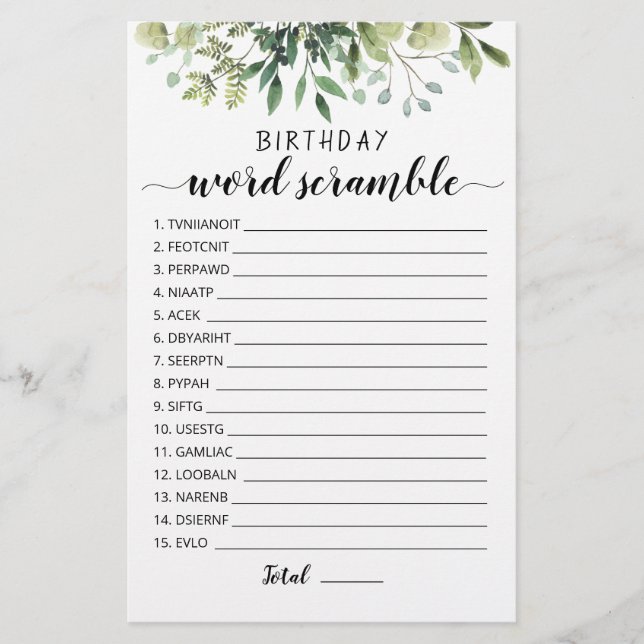 Lámina Juego de peleas de palabras de cumpleaños con resp (Anverso)