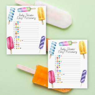 Lámina Juego de Pictionary con emoji de shower de bebé co