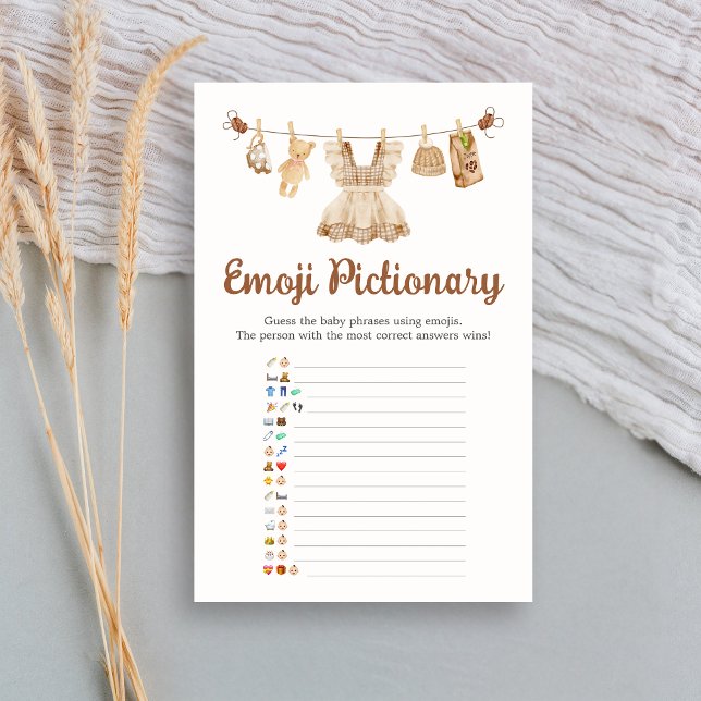 Lámina Juego de Pictionary de Emoji de Ducha de Bebé Café (Coffee Little Bean Clothesline Baby Shower Emoji Pictionary Game)