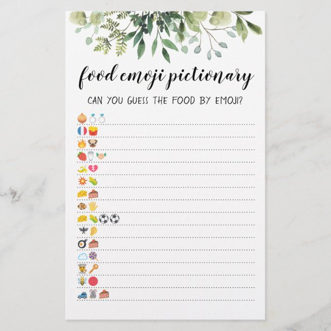 Lámina Juego de Pictionary de emojis de comida con respue (Anverso)