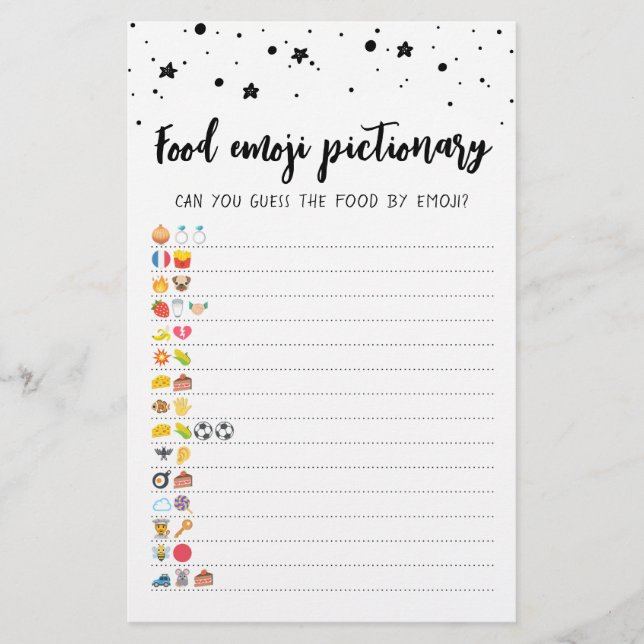 Lámina Juego de Pictionary de emojis de comida con respue (Anverso)