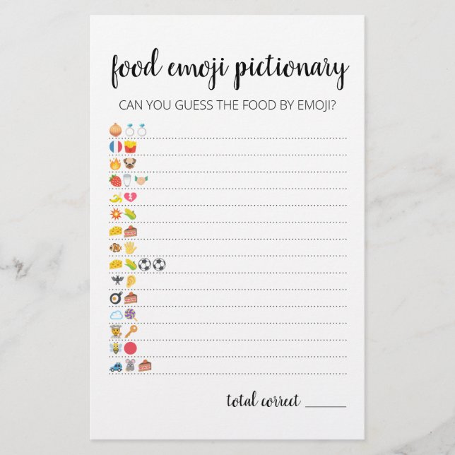 Lámina Juego de Pictionary de Emojis de Comida con Respue (Anverso)