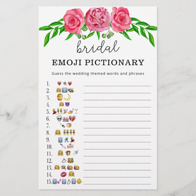 Lámina Juego de pictionary de emojis de lluvia de boda fl (Anverso)