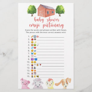 Lámina Juego de Pictionary de granja - emoji para baby sh