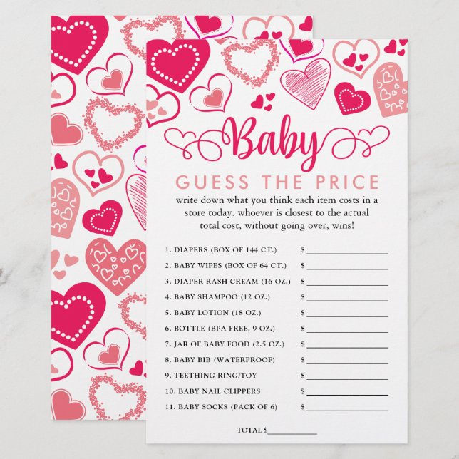 Lámina Juego de precios "Baby Love", El día de San Valent (Anverso / Reverso)