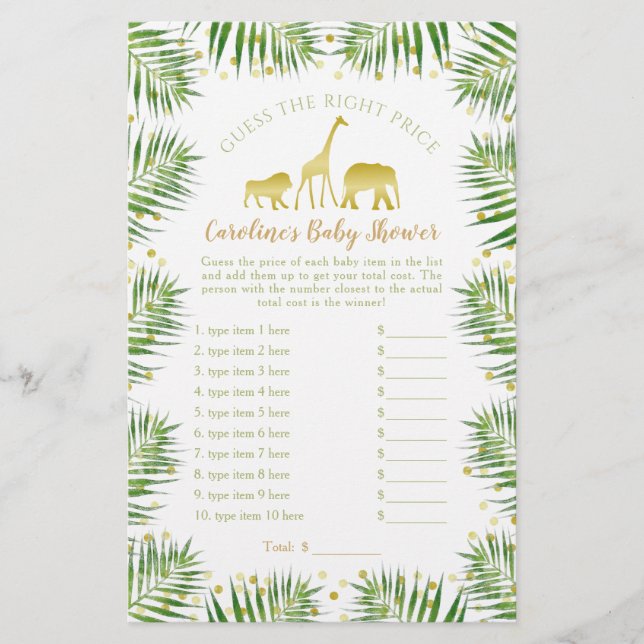 Lámina Juego de precios para los animales de safari de or (Anverso)