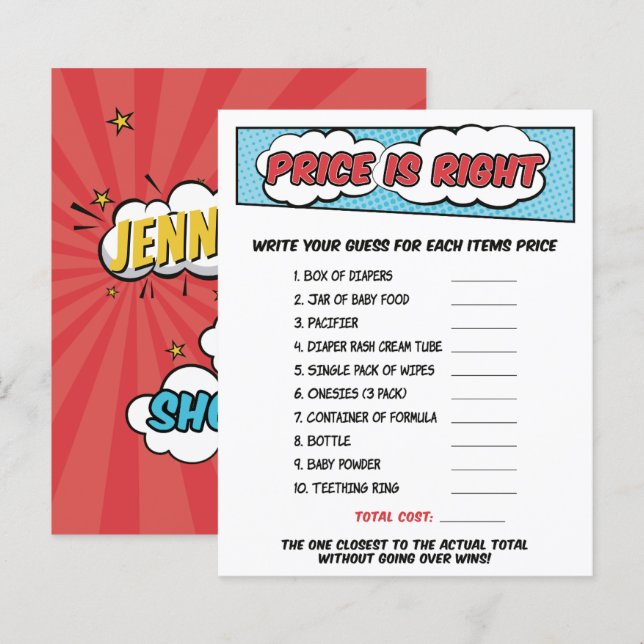 Lámina Juego de precios para Superhéroe de historietas y  (Anverso / Reverso)