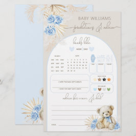 Lámina Juego de predicción de Baby Shower azul Teddy Bear