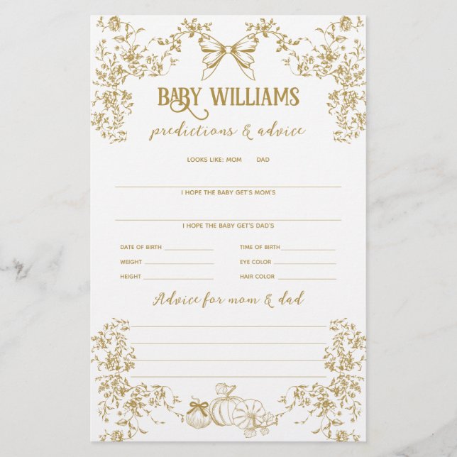 Lámina Juego de predicción de Baby Shower con sabor a cal (Anverso)