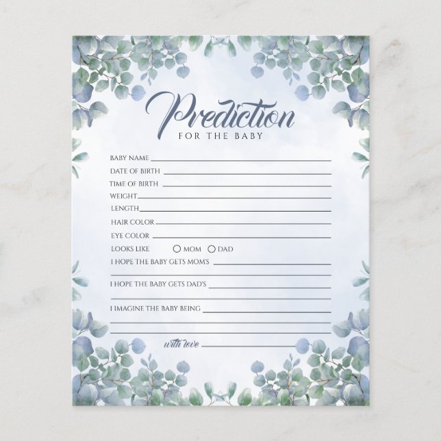 Lámina Juego de predicción de Baby Shower de flores verde (Anverso)