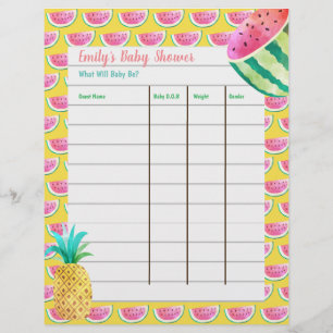 Lámina Juego de predicción de Baby Shower - Fruity Tropic