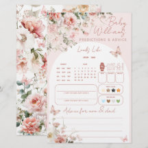 Juego de predicción de bebé floral rosa mariposa