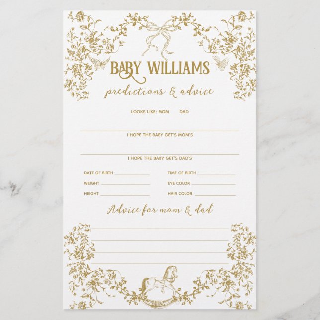 Lámina Juego de predicción del bebé floral de la cosecha  (Anverso)