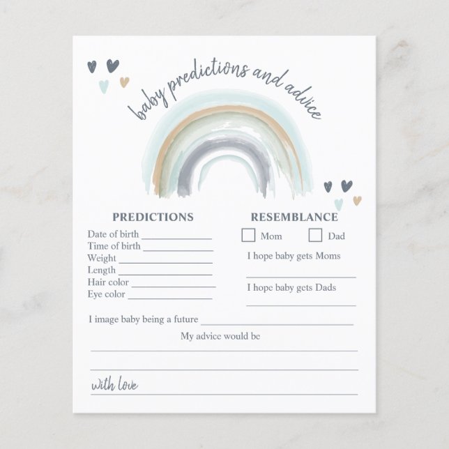 Lámina Juego de predicción para Baby Shower Arcoíris Boho (Anverso)