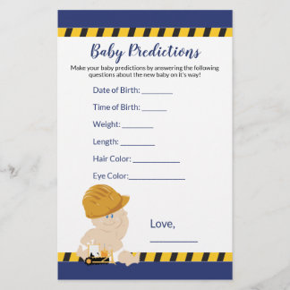 Lámina Juego de predicciones Baby Shower de construcción 
