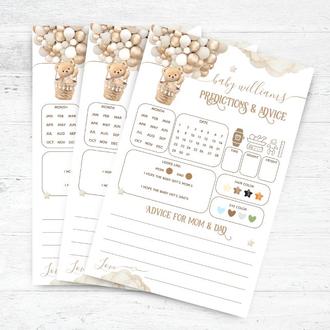 Lámina Juego de predicciones de Baby Shower Bear Balloons (Subido por el creador)