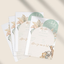 Lámina Juego de predicciones de Baby Shower con animales 