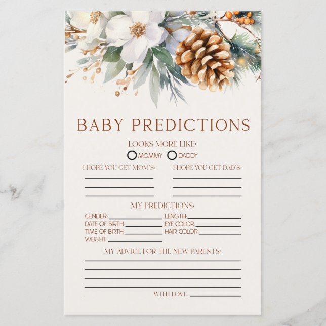 Lámina Juego de predicciones de Baby Shower con flores de (Anverso)