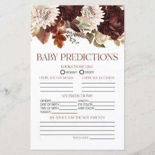 Lámina Juego de predicciones de Baby Shower con flores de