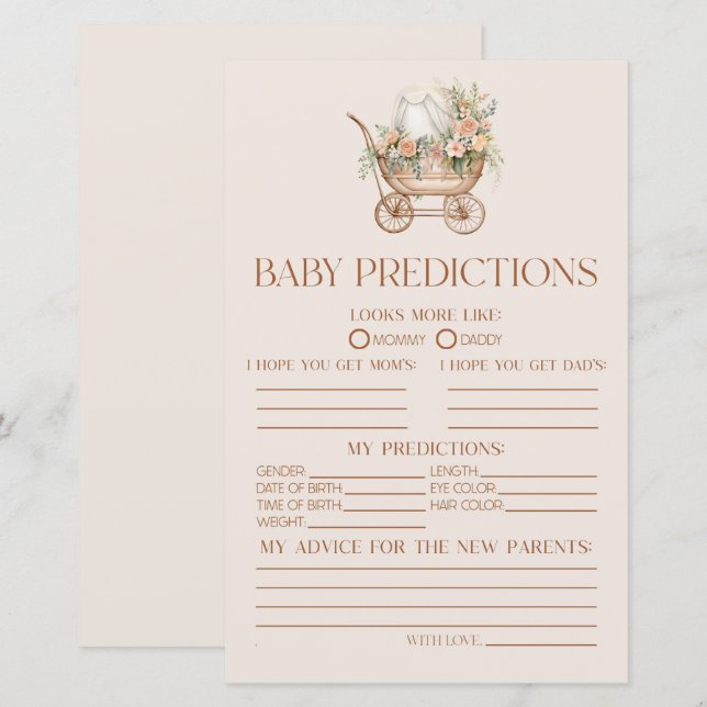 Lámina Juego de predicciones de Baby Shower de transporte (Anverso / Reverso)