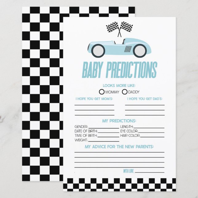 Lámina Juego de predicciones de Baby Shower para coches d (Anverso / Reverso)