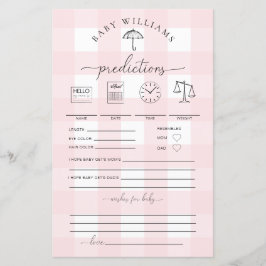 Lámina Juego de predicciones de bebé de Gingham rosa para