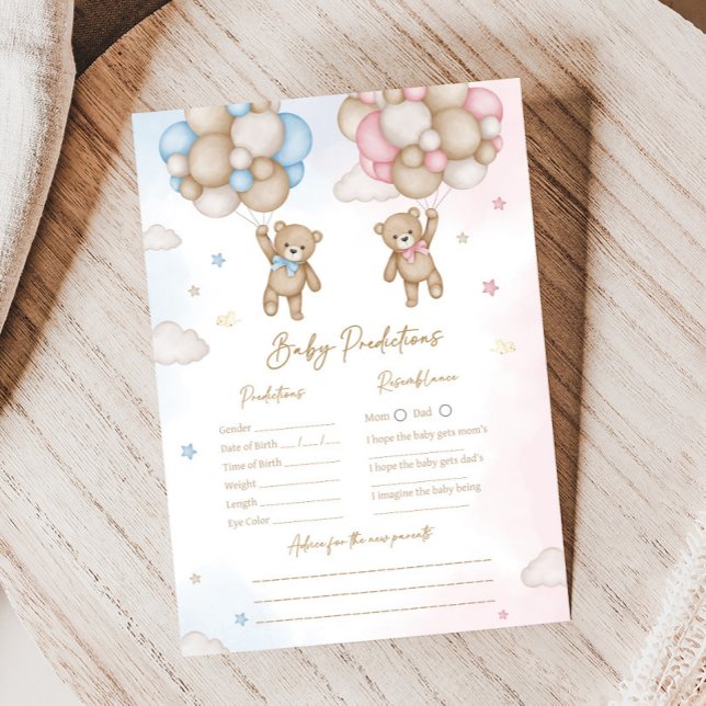 Lámina Juego de predicciones de bebé para revelar el géne (Bear Balloon He or She Gender Reveal Game)