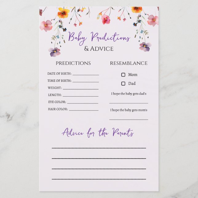 Lámina Juego de predicciones ortodoxas de Baby Shower par (Anverso)