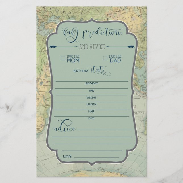 Lámina Juego de predicciones para baby shower de aventura (Anverso)