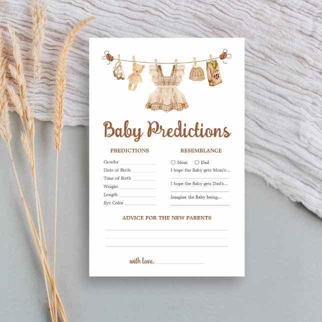 Lámina Juego de predicciones para baby shower de café (Coffee Little Bean Clothesline Baby Shower Baby Predictions Game)