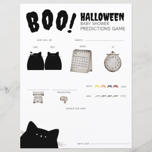 Lámina Juego de predicciones para Baby Shower de Hallowee (Anverso)