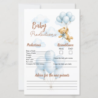 Lámina Juego de predicciones para baby shower de osito de