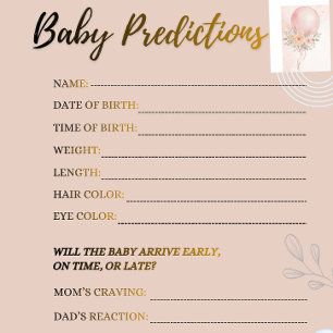 Lámina Juego de predicciones para baby shower rosa sonros