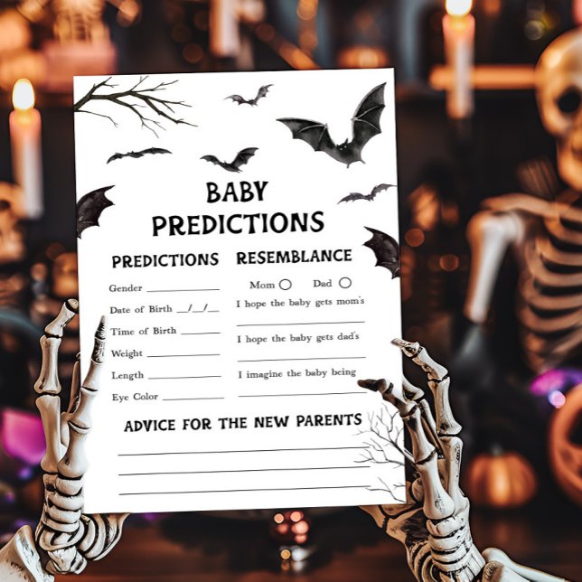 Lámina Juego de predicciones para bebés de Black and Whit (Black and White Bats Baby Shower Baby Predictions Game)