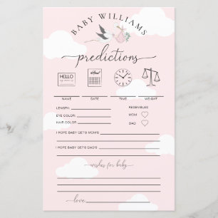 Lámina Juego de predicciones para bebés de cigüeñas rosas