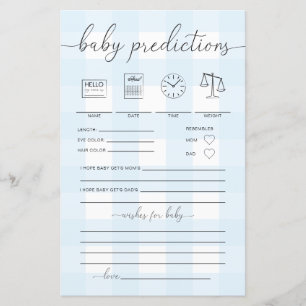 Lámina Juego de Predicciones para Bebés de Gingham Azul