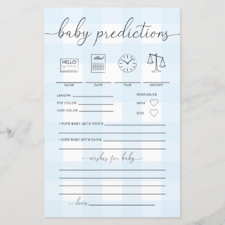 Lámina Juego de Predicciones para Bebés de Gingham Azul