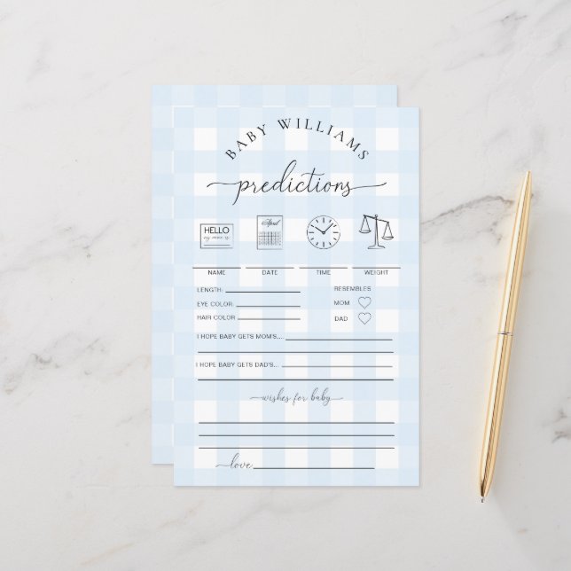 Lámina Juego de Predicciones para Bebés de Gingham Azul (Anverso/Reverso In Situ)