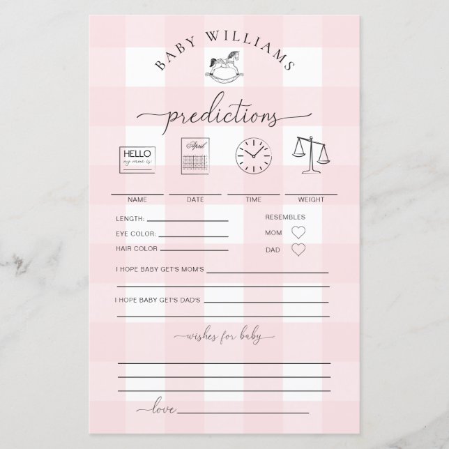 Lámina Juego de predicciones para bebés rosados de Gingha (Anverso)