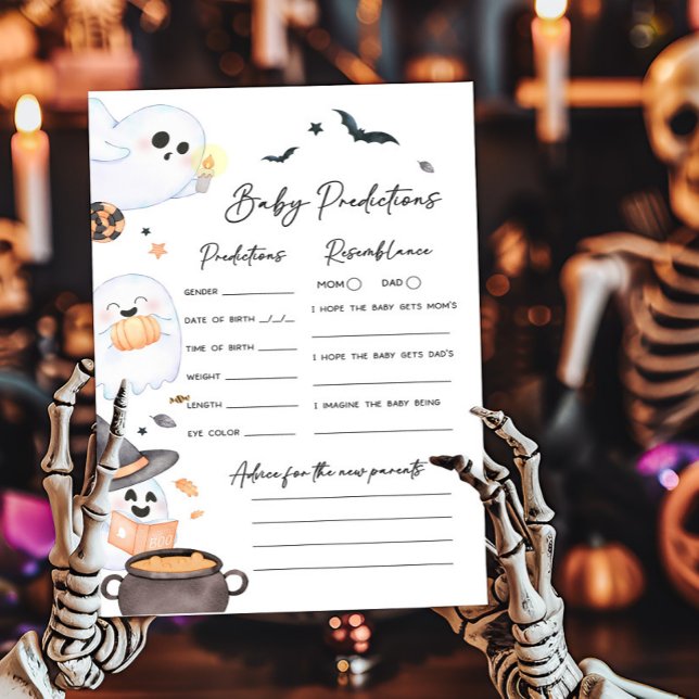 Lámina Juego de Predicciones para el Bebé de Halloween Li (Orange Little Boo Baby Shower Baby Predictions Game)