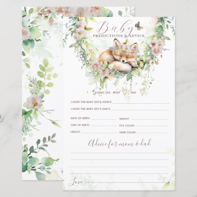 Lámina Juego de Predicciones y Consejos para Bebés Floral (Anverso / Reverso)