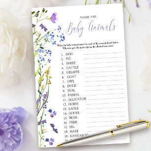 Lámina Juego de preguntas con el nombre de animal morado