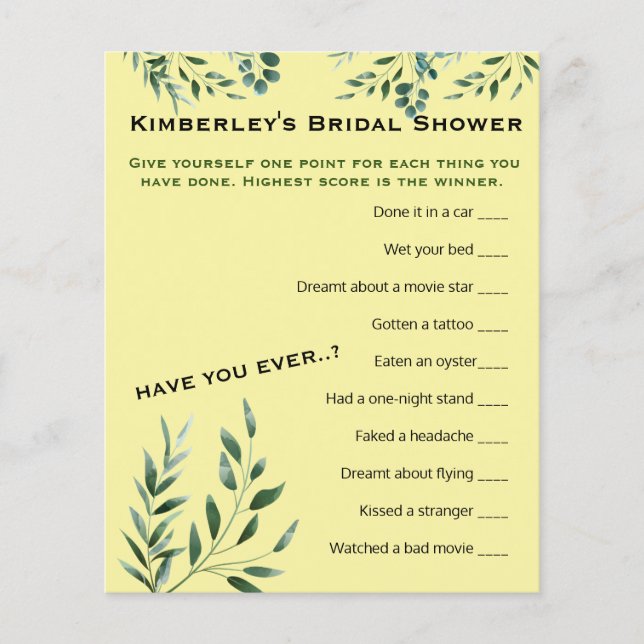 Lámina Juego de preguntas más amplio Actividad de ducha d (Anverso)