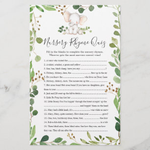 Lámina Juego de preguntas sobre el elefante Baby Shower N