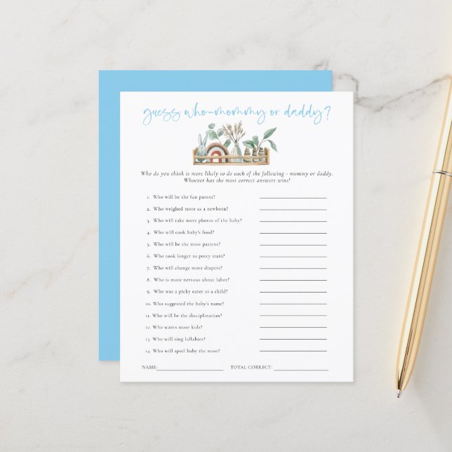 Lámina Juego de Presupuesto Adivina Quién Mamá Papá Azul  (Anverso/Reverso In Situ)